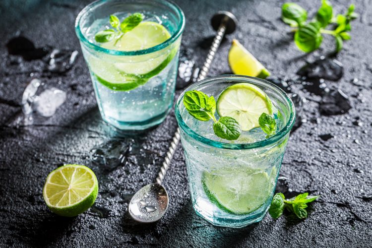 Mojito with alcohol and ice. Drink for summer heat.