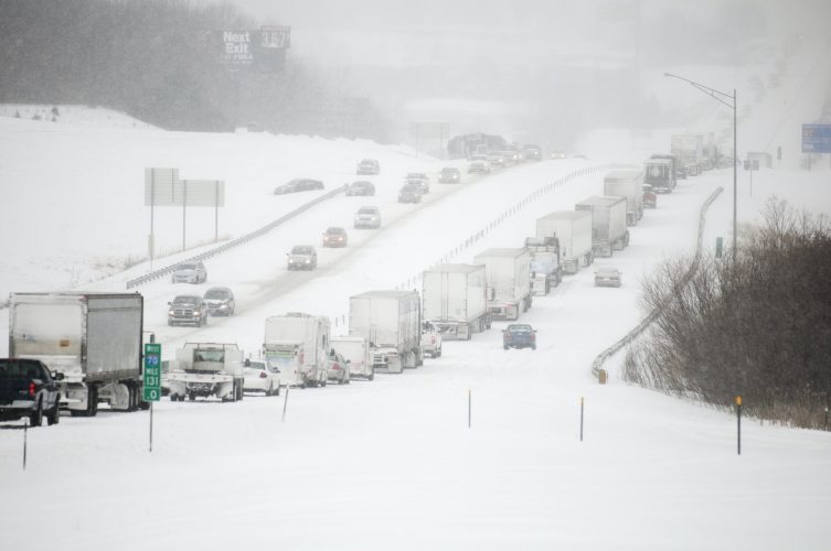 Traffics in winter Snow storm blizzard