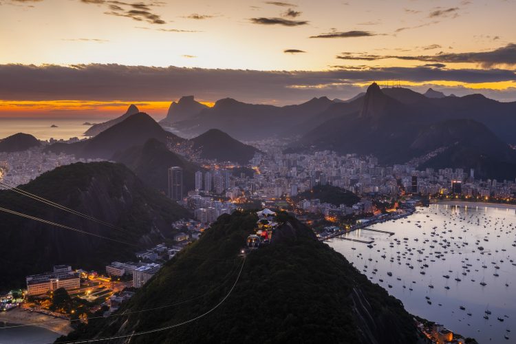 Beautiful panorama of Rio de Janeiro at twilight, Brazil. Sugarloaf Mountain