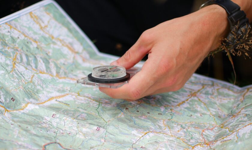 Navigation with compass and map