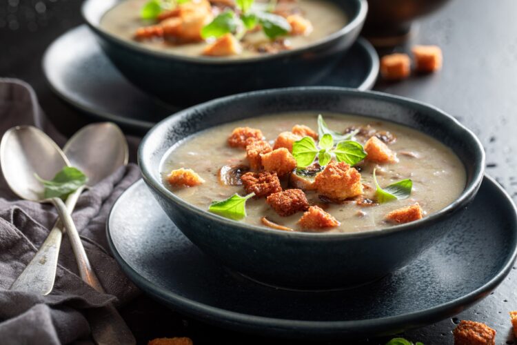 Creamy mushrooms soup as aromatic and hot starter.