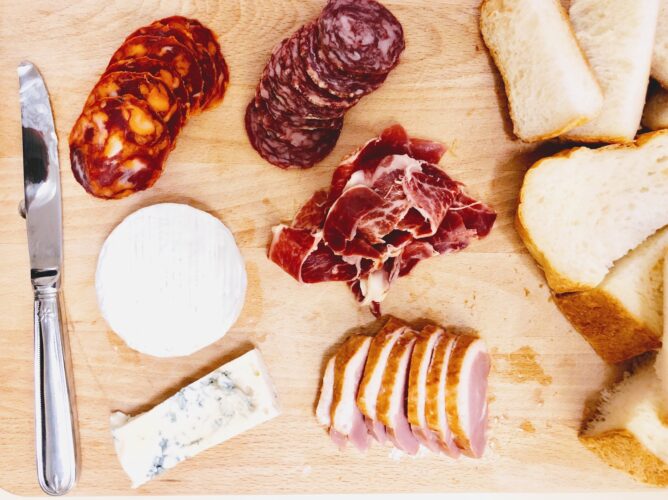 Bread, cured meats and cheeses.