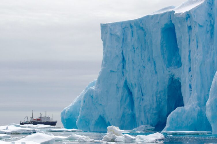 Spirit of Enderby ship, iceberg, ice floe in the southern ocean, 180 miles north of East Antarctica,
